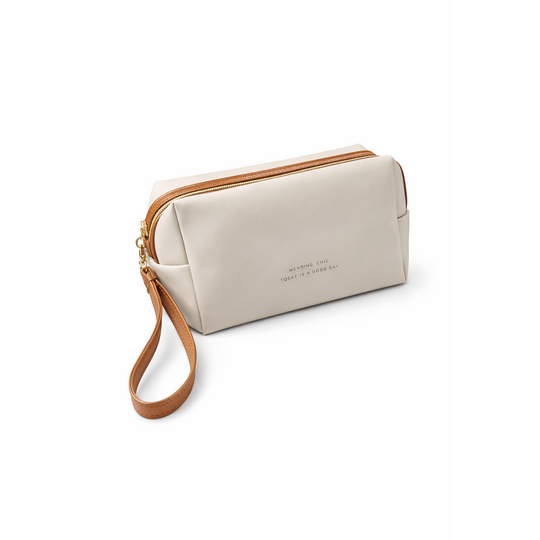 COSMETIQUERA ELEGANTE BEIGE CON DETALLES CAFÉ-TU beauty store-TU beauty store