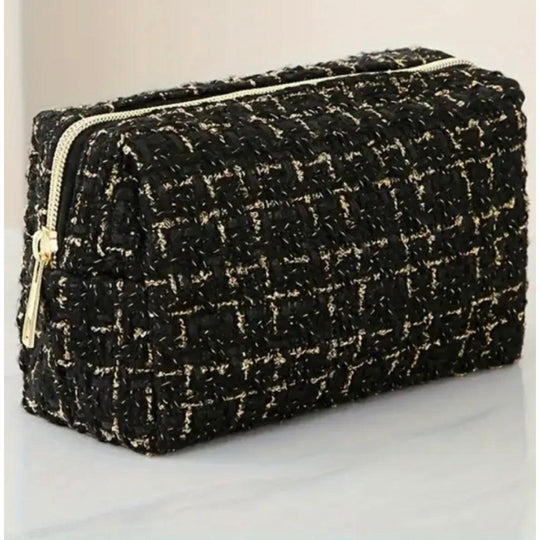 COSMETIQUERA TELA TEXTURIZADA NEGRA CON DORADO-TU beauty store-TU beauty store