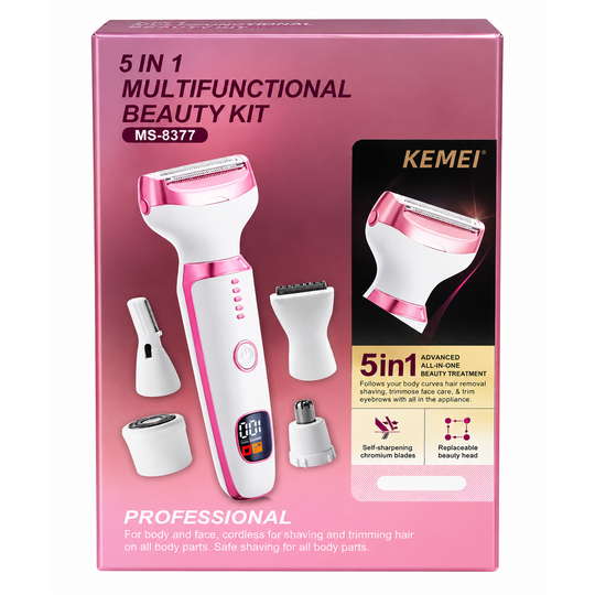 Kemei Kit de Belleza Multifuncional 5 en 1 – Depiladora Eléctrica para Rostro y Cuerpo MS-8377