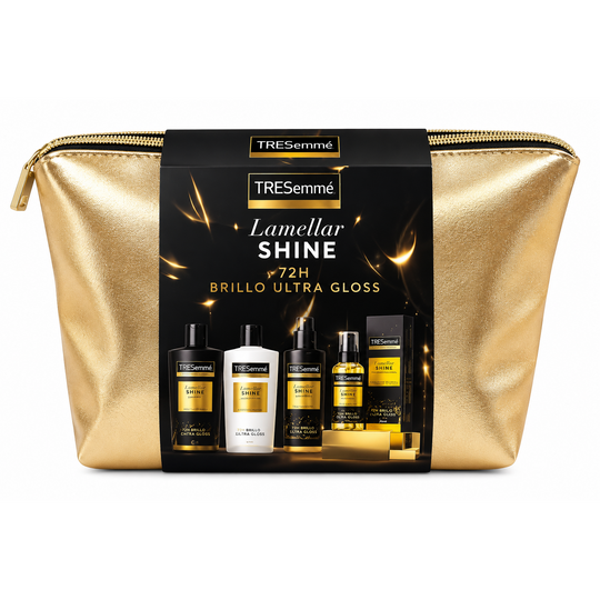 KIT CAPILAR TRESemmé LAMELLAR SHINE BRILLO ULTRA GLOSS CON COSMETIQUERA DORADA-TRESEMME-TU beauty store
