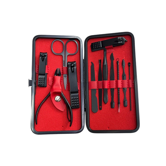 KIT MANICURE 12 PIEZAS NEGRO CON ROJO-J.A.G-TU beauty store