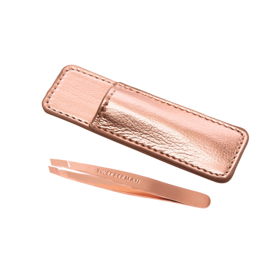 TWEEZERMAN PINZA PARA DEPILAR MINI PUNTA CURVA+ESTUCHE ORO ROSA-Amazon Us-TU beauty store